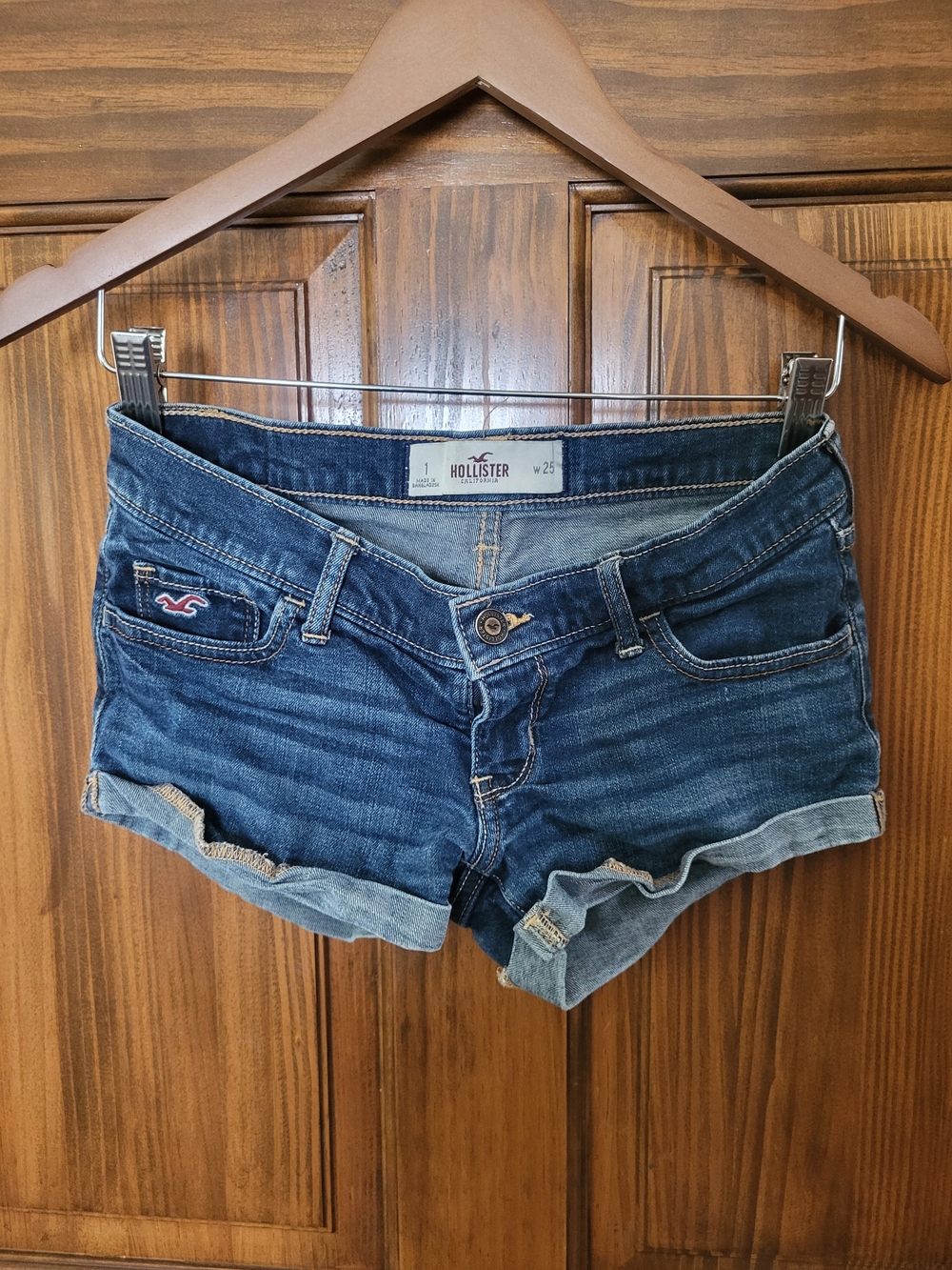 Hollister Women's Medium-Dark Blue Denim Roll Cuff Shorts